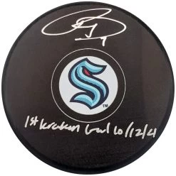 Ryan Donato Autographed Official Seattle Kraken Logo Hockey Puck W/ "First Kraken Goal 10/12/21" Inscription Fanatics