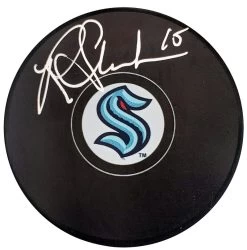 Riley Sheahan Autographed Official Seattle Kraken Logo Hockey Puck Fanatics